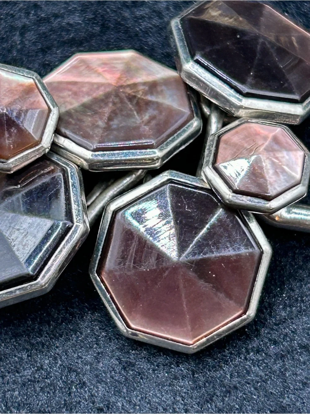 Art Deco Octagonal Mother-of-Pearl Cufflinks and Stud Set - Iridescent Pink